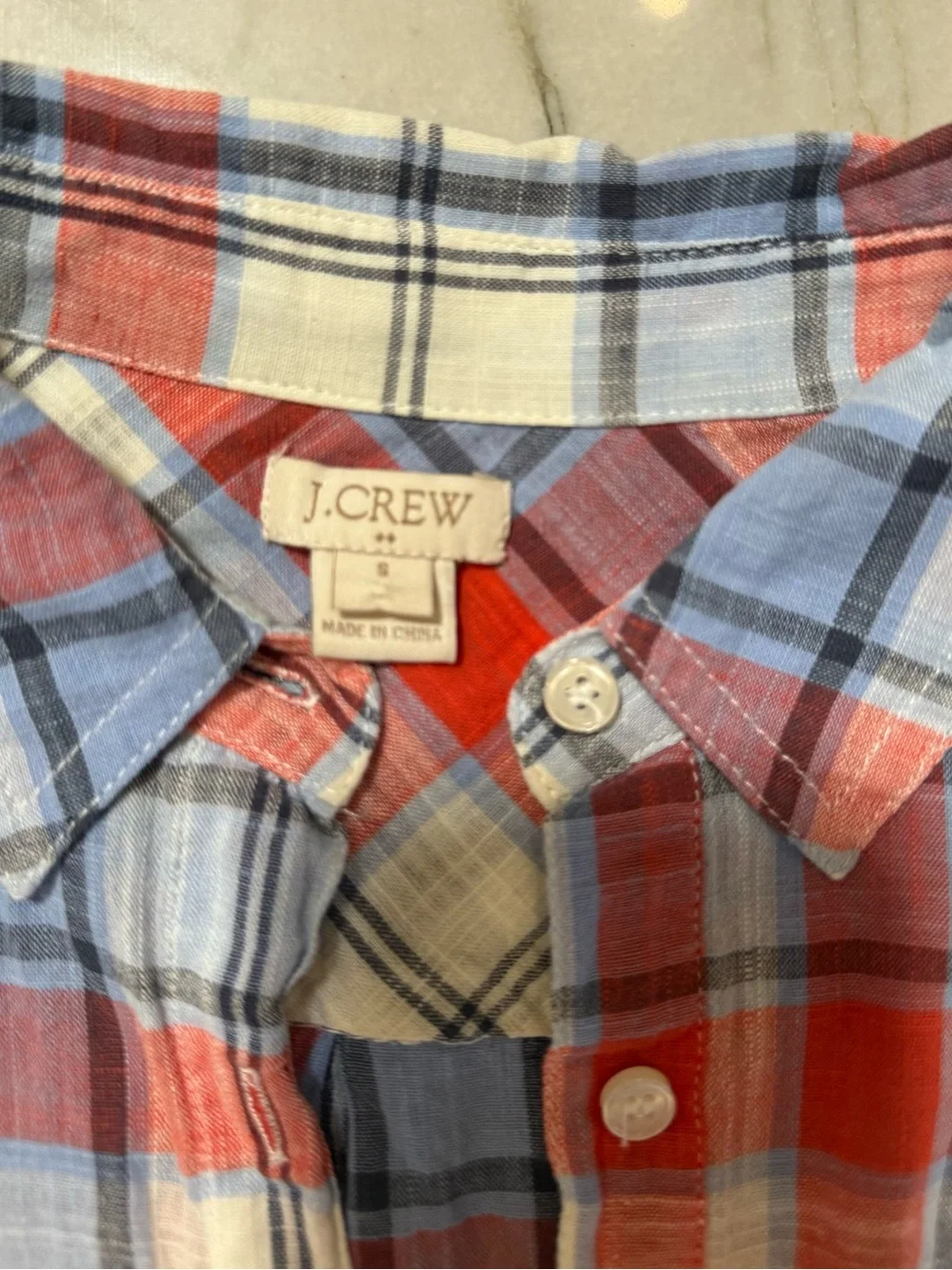 J Crew Factory Women’s Small Blue Red Plaid Gauze Cotton Popover Long Sleeve Top